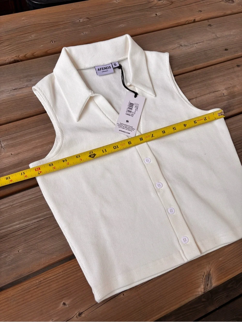 Afends White Collared Ribbed Button-Front Tank - Picture 4 of 6